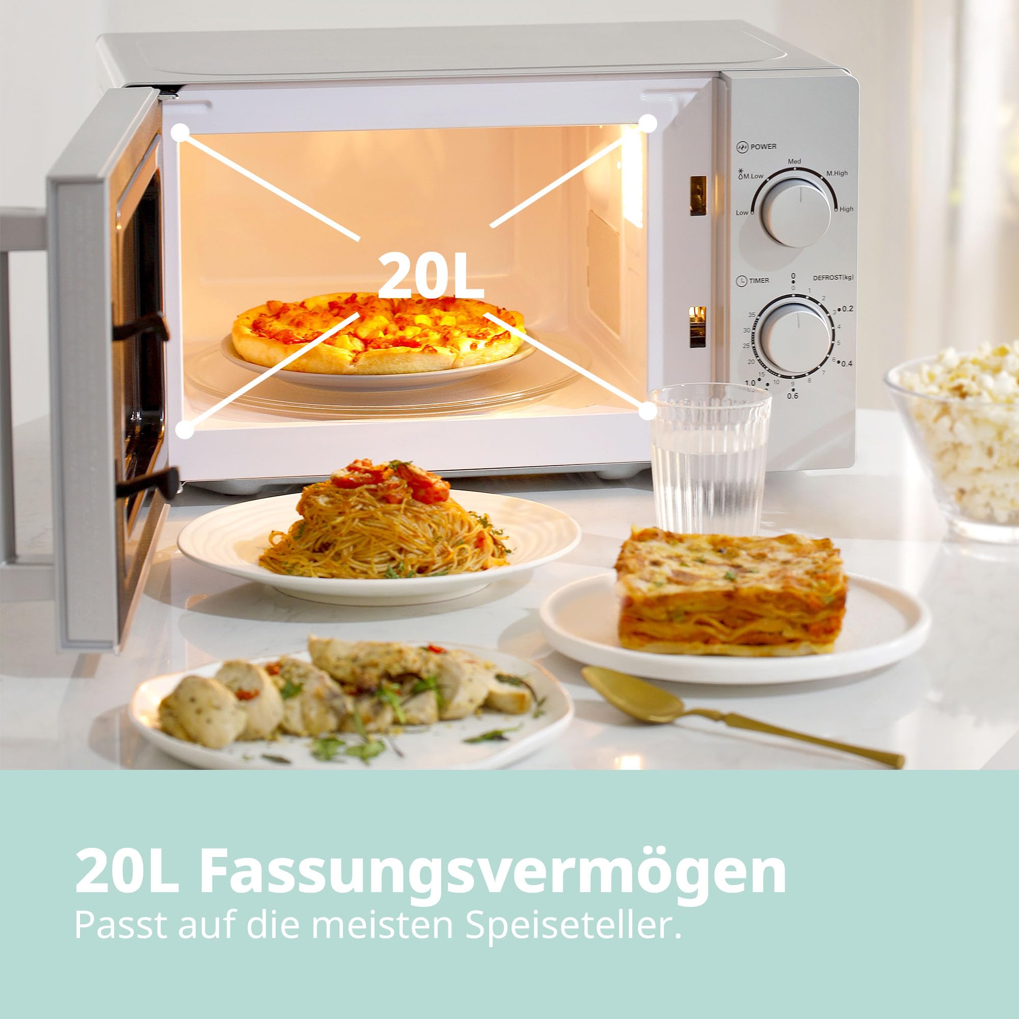 comfee-cmsn-20-solo-mikrowelle-20l-700w-silber-mit-5-leistungsstufen-und-drehtel image 3