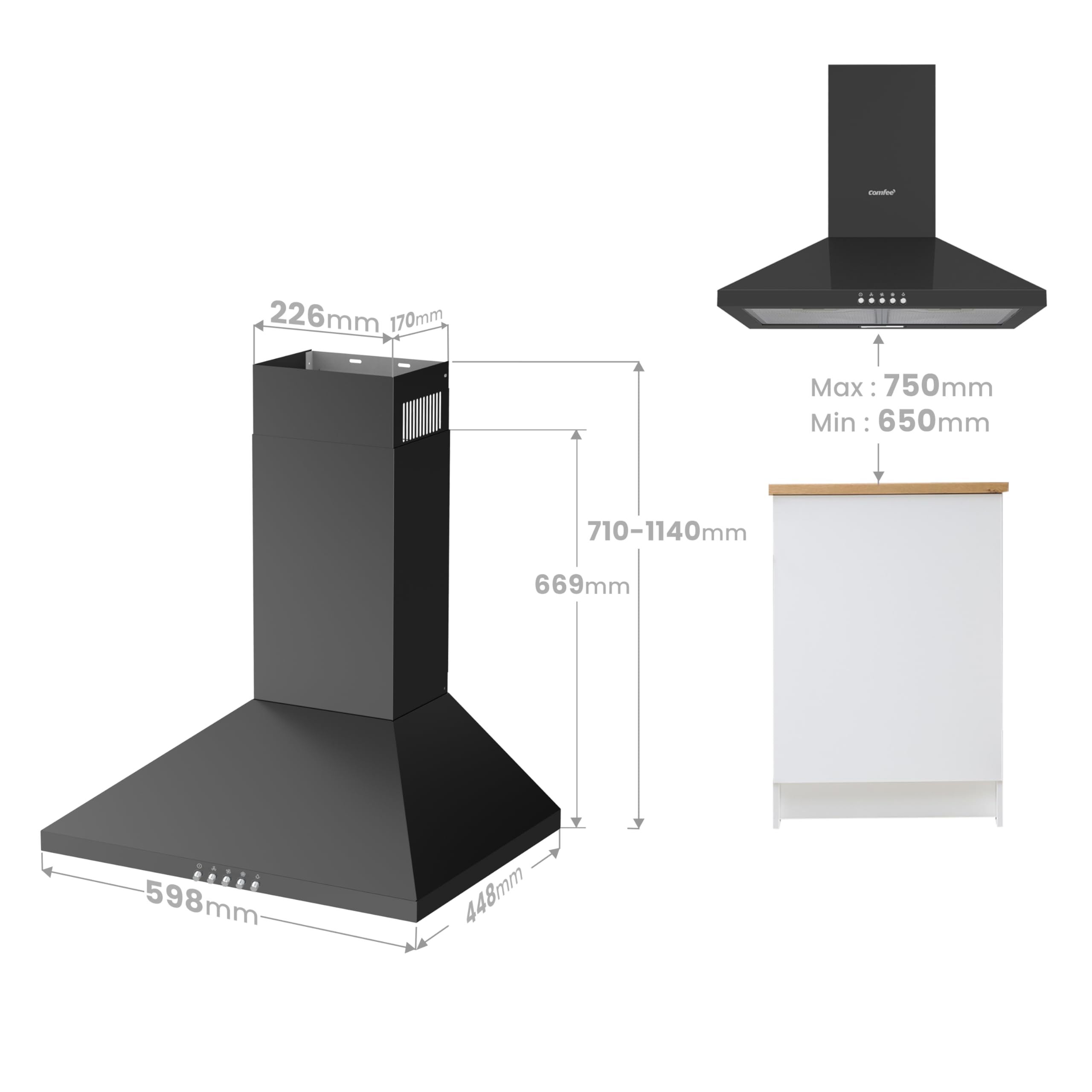 comfee-cht-3-6a17b-dunstabzugshaube-60-cm-schwarz-umluft-abluft-400-m-h image 7