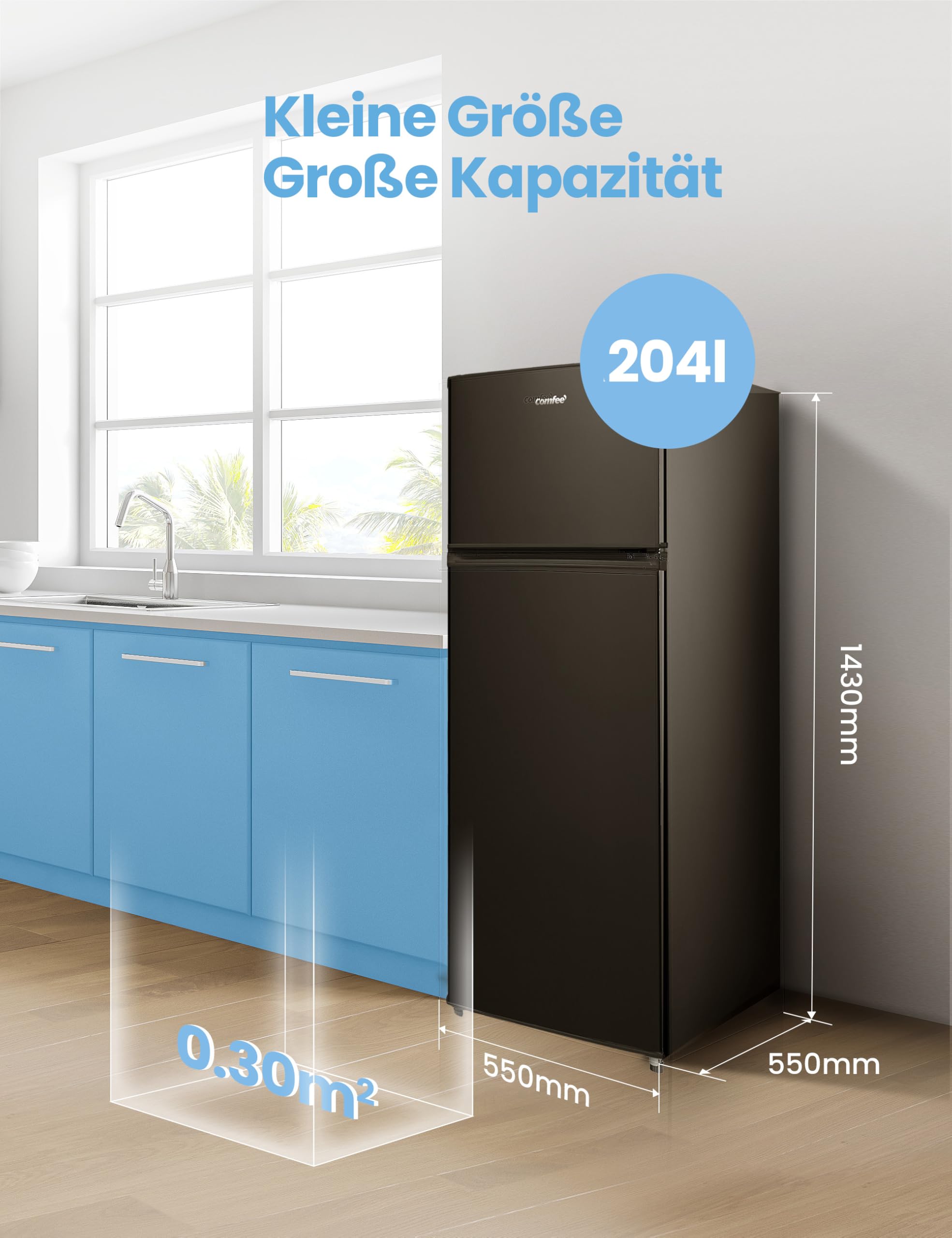 comfee-rct284dk2a-k-hl-gefrierkombination-143-cm-schwarz-204-l-176-kwh-jahr image 3