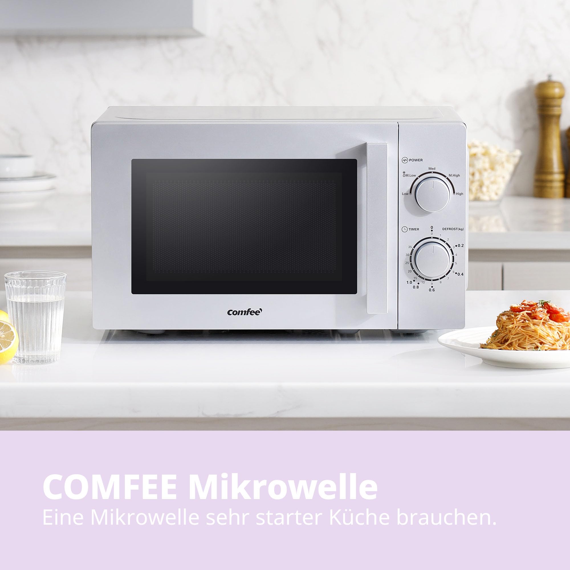 comfee-cmsn-20-solo-mikrowelle-20l-700w-silber-mit-5-leistungsstufen-und-drehtel image 2