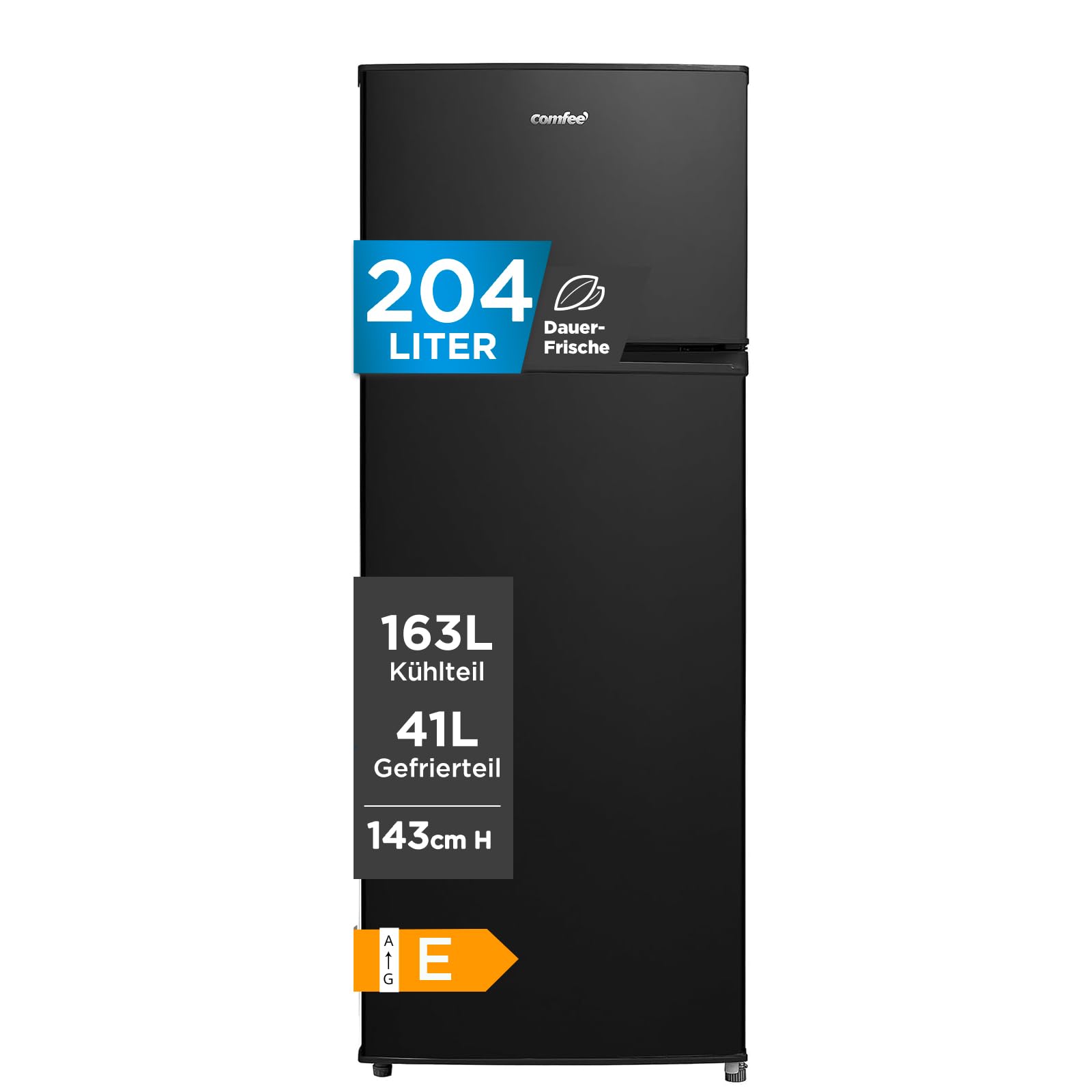comfee-rct284dk2a-k-hl-gefrierkombination-143-cm-schwarz-204-l-176-kwh-jahr image 1