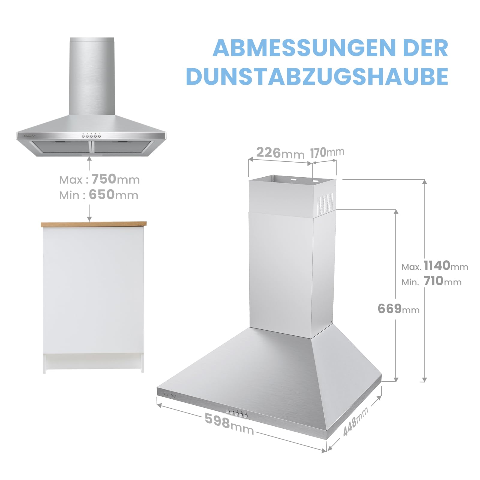 comfee-cht-3-6b-dunstabzugshaube-60-cm-wandhaube-silber-umluft-abluft-400-m-h image 7