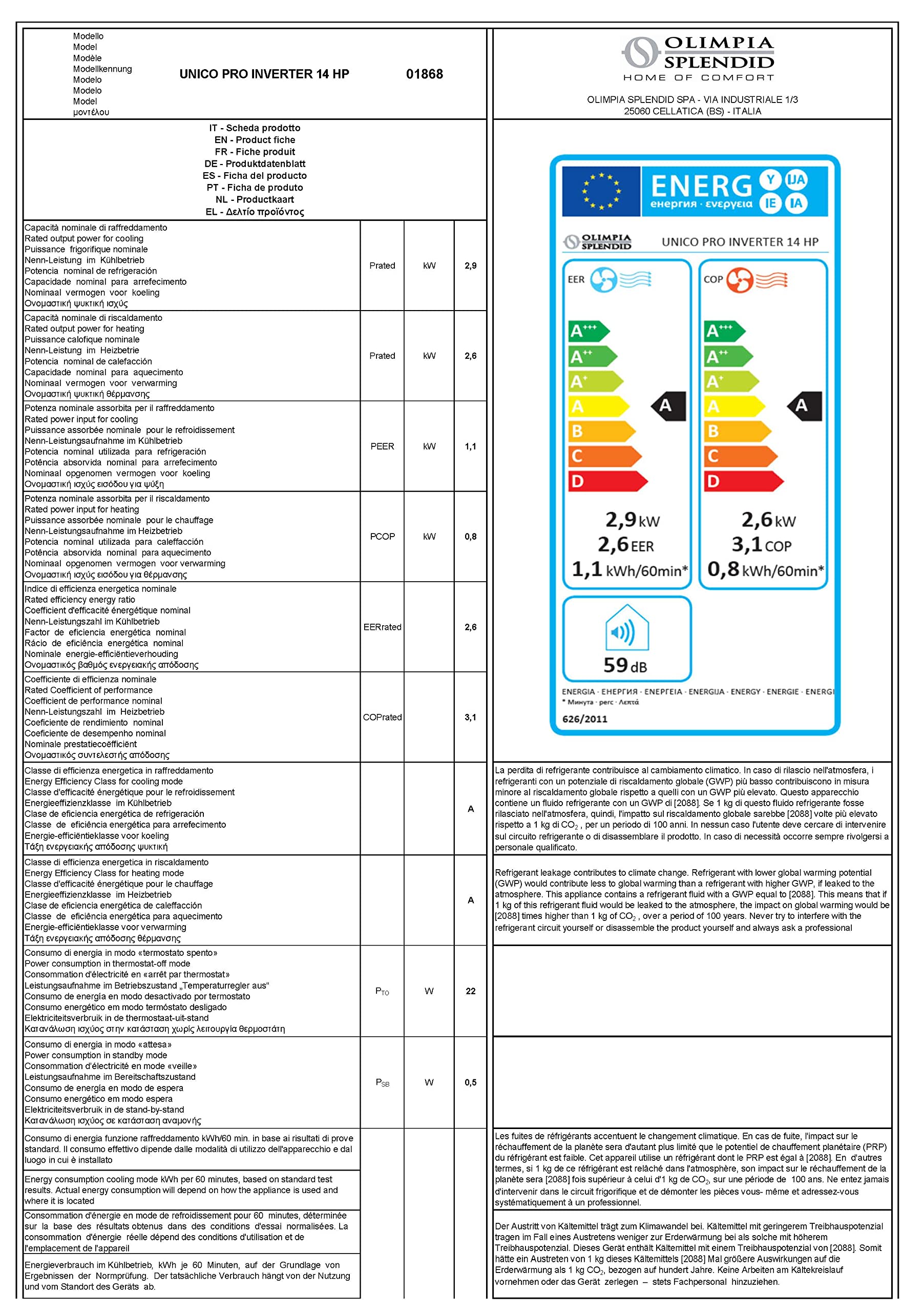 olimpia-splendid-unico-pro-inverter-14-hp-klimaanlage-ohne-au-eneinheit image 7
