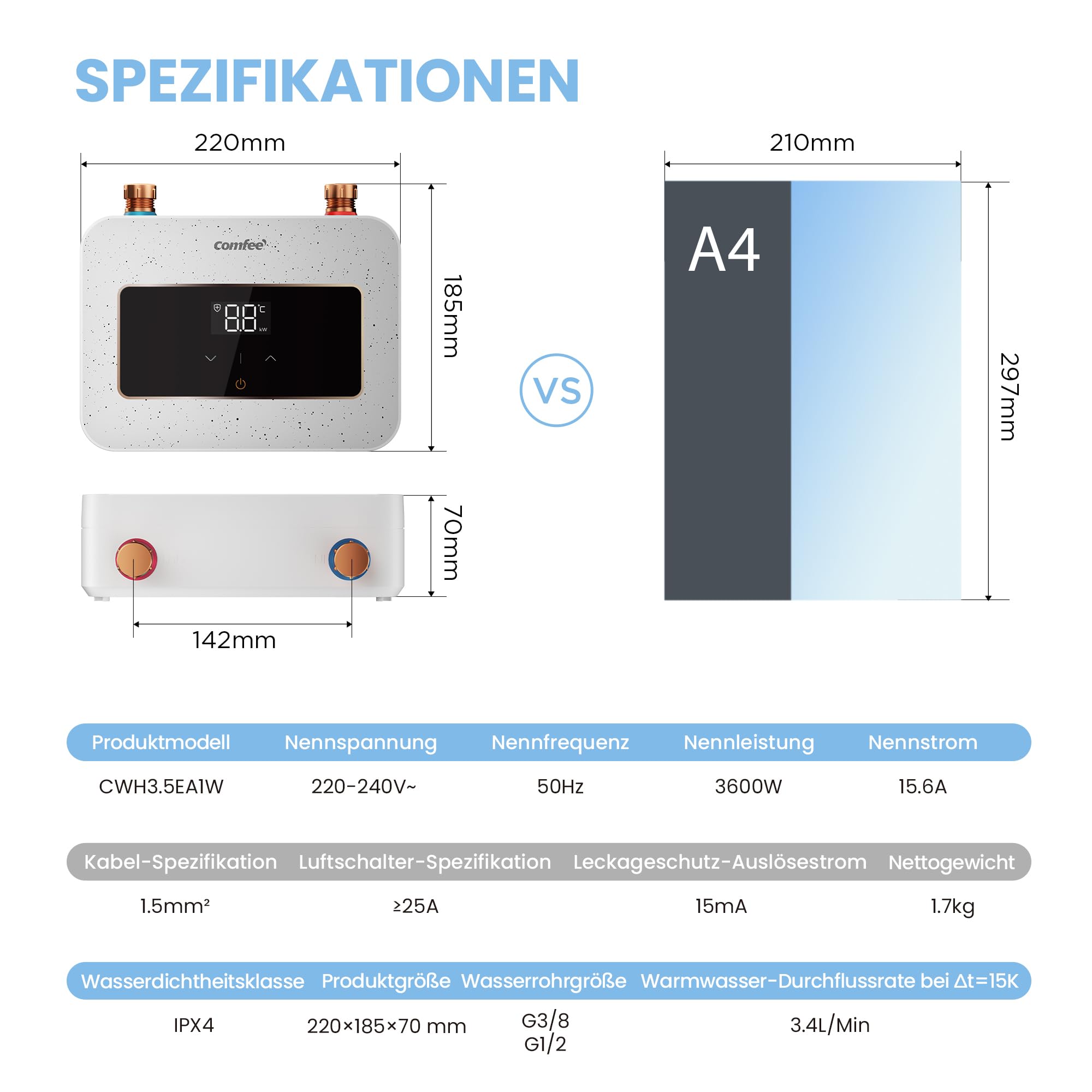 comfee-cwh3-5ea1w-mini-durchlauferhitzer-3-6-kw-untertisch image 2
