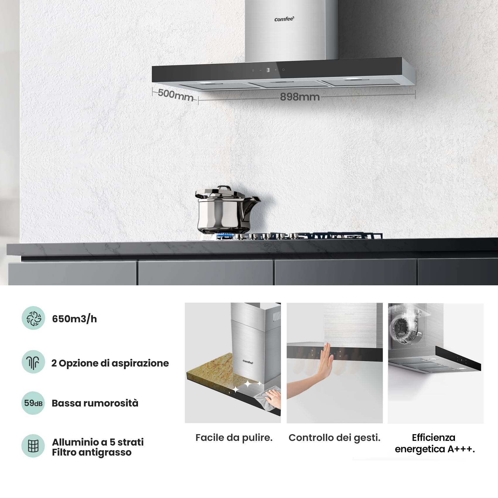 comfee-tshm77ss-90-dunstabzugshaube-90cm-edelstahl-650m-h-a-mit-gesture-control image 2