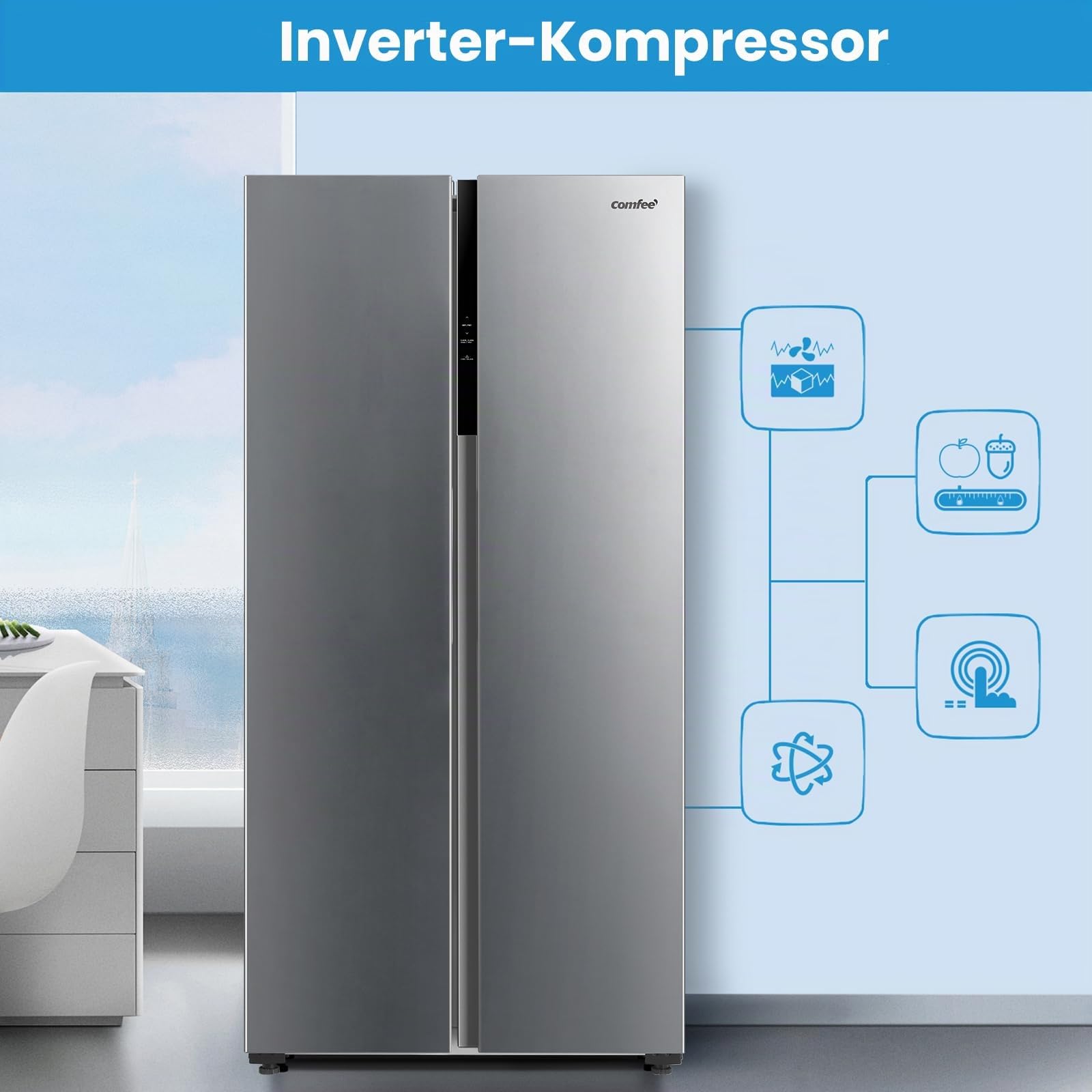 comfee-side-by-side-k-hlschrank-460l-no-frost-mit-inverter-kompressor-und-led-di image 4